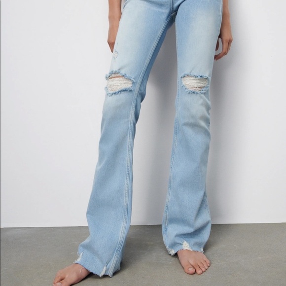 ZARA Z1975 Light Blue High Rise Flared Jeans Size 6 Flared Leg BNWT - Picture 5 of 7